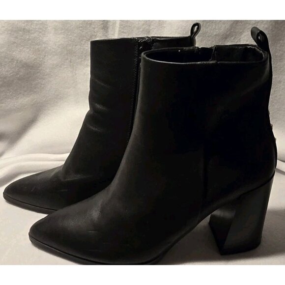 Forever 21 Black Leather Ankle Boots With Studs Size 7.5 Zip Chunky Heel - Picture 2 of 10
